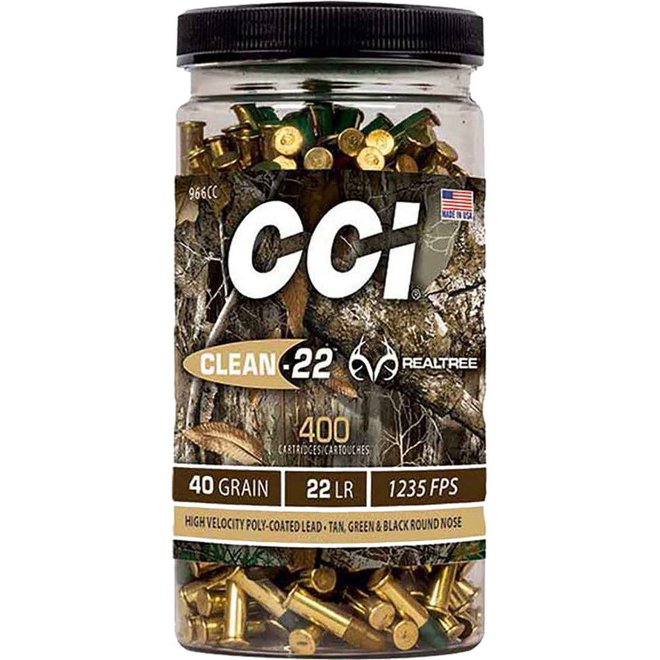 Cci Clean22 Rimfire Ammo 22 Lr. 40 Gr. Realtree Lrn 400 Rd.