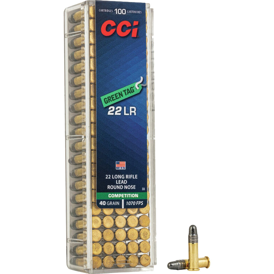 Cci Green Tag Competition Rimfire Ammo 22 Lr. 40 Gr. Lrn 100 Rd.