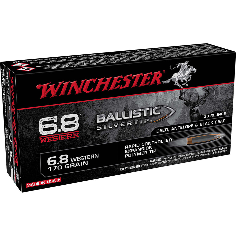 Winchester Ballistic Silvertip Rifle Ammo 6.8 Western 170 Gr. Ballistic Silvertip 20 Rd.