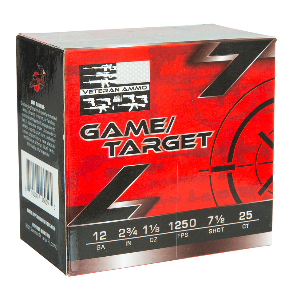 Veteran Ammo Game & Target Load 12 Ga. 2.75 In. 1 1/8 Oz. 1300 Fps 7.5 Shot 25 Rd.