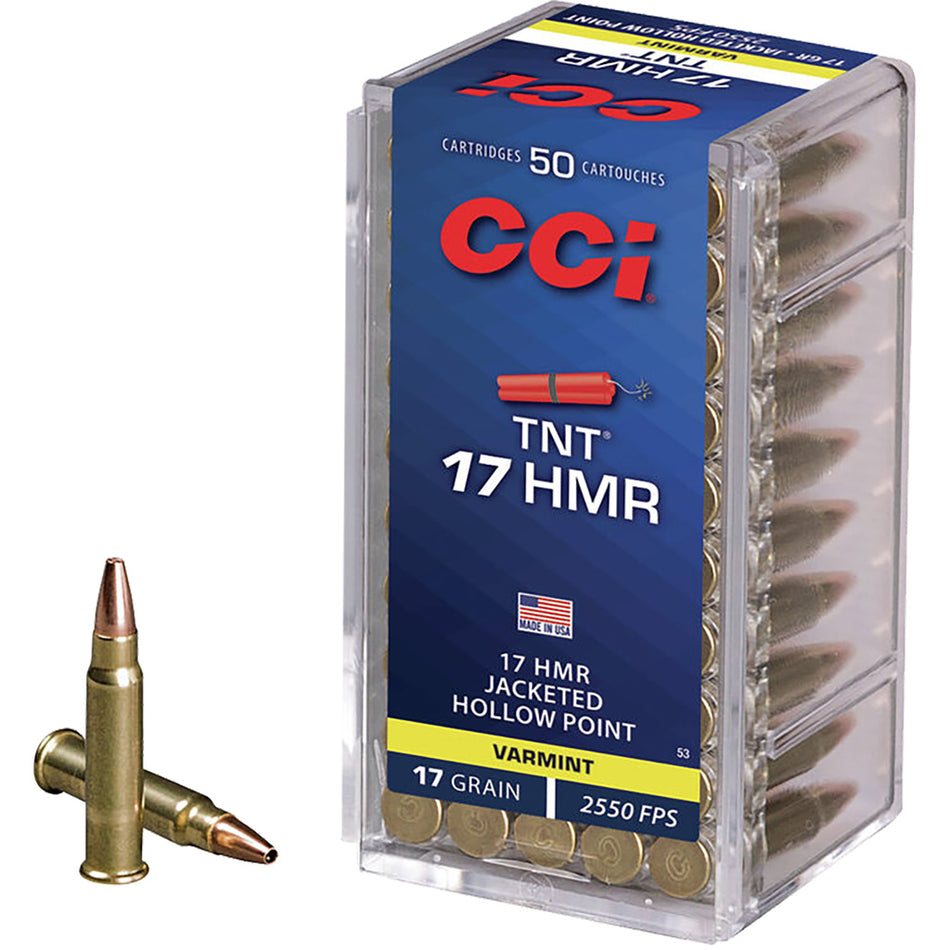 Cci Varmint Tnt Rimfire Ammo 17 Hmr 17 Gr. Jacketed Hollow Point 50 Rd.