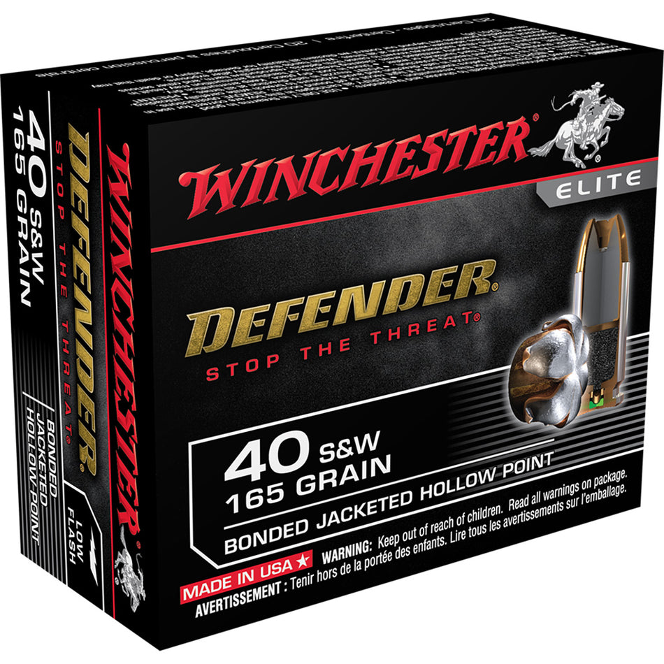 Winchester Defender Pistol Ammo 40 S&w 165 Gr. Bonded Jacket Hp 20 Rd.