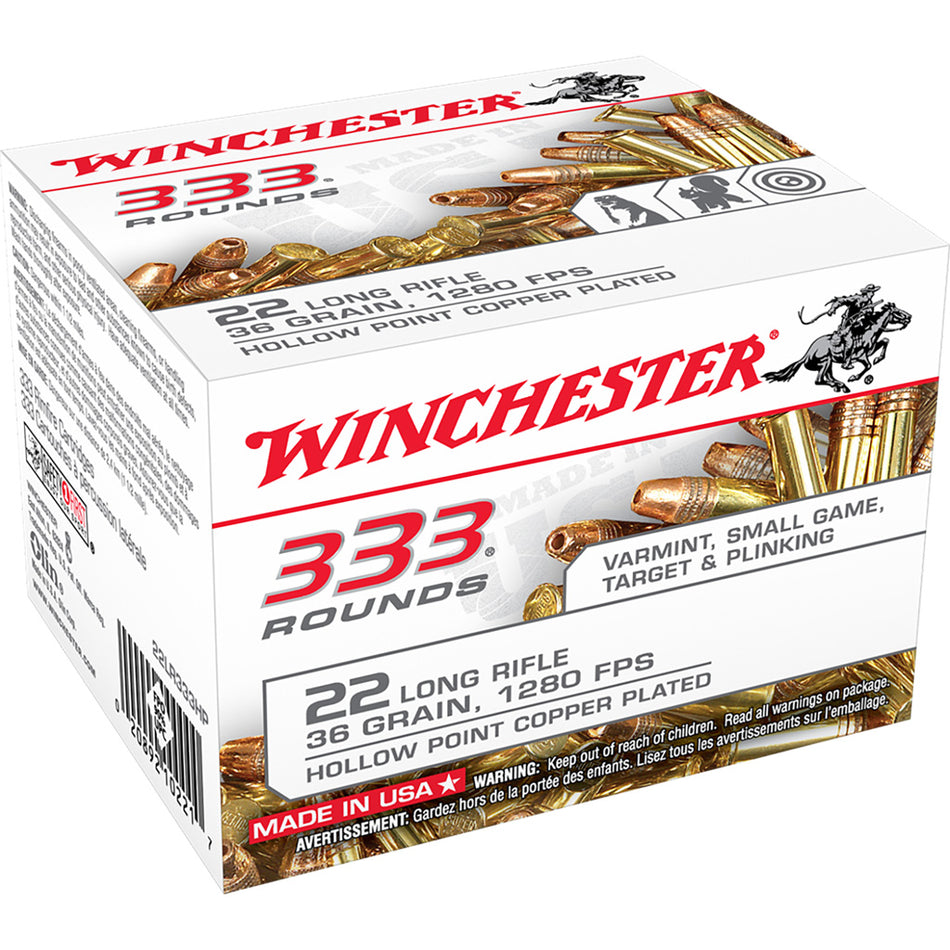 Winchester Usa Pistol Ammo 22 Lr 36 Gr. Copper Plated Hp 333 Rd.