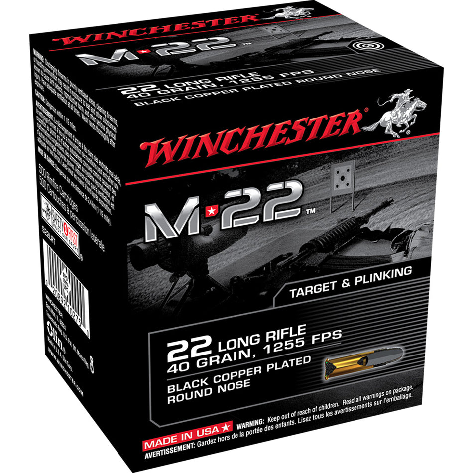 Winchester M-22 Pistol Ammo 22 Lr 40 Gr. Round Nose 500 Rd.