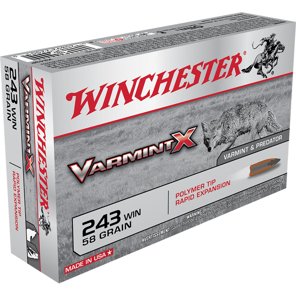 Winchester Varmint-x Rifle Ammo 243 Win 58 Gr. Polymer Tip 20 Rd.