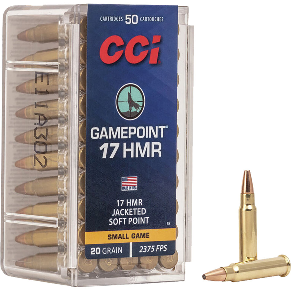 Cci Gamepoint Rimfire Ammo 17 Hmr 20 Gr. Jacketed Hollow Point 50 Rd.