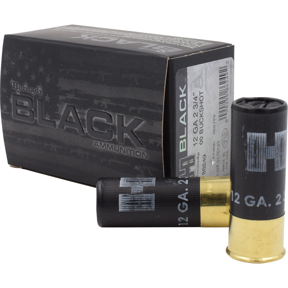 Hornady Black Buckshot Load 12 Gauge 2.75 In. 8 Pellets 00 Buck 10 Rd.