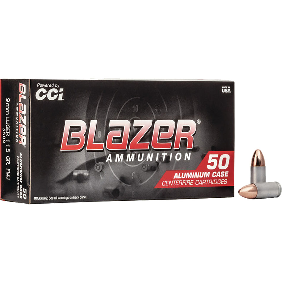 Cci Blazer Aluminum Cased Pistol Ammo 9mm Luger 115 Gr. Fmj 50 Rd.