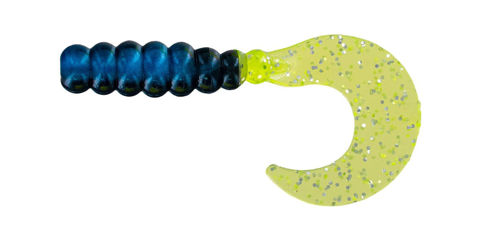 Big Bite Baits Fat Grub 2" 100pk - Black/Blue/Chartreuse Silver